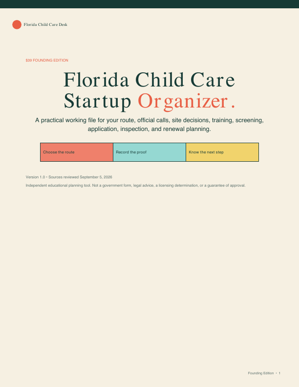 Cover of the Florida Child Care Startup Organizer
